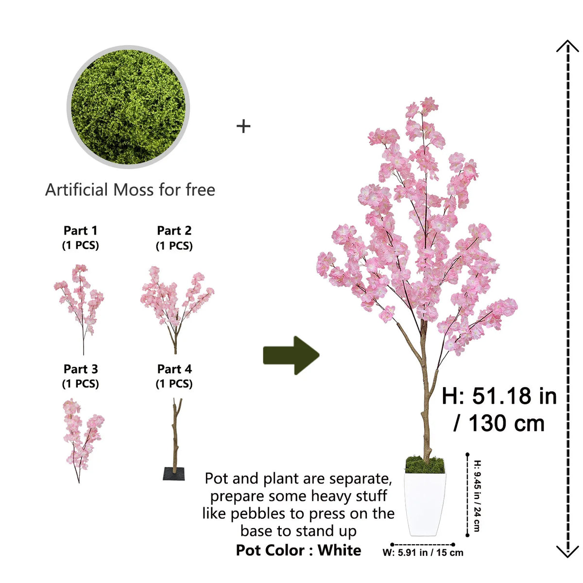 arbre artificiel fleurs rose clair moderne pot extérieur decoration maison jardins patios anniversaires