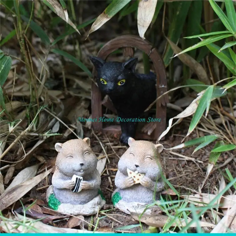 ornement décoration intérieur figurines animaux miniature jardin pierreux résine noire beige marron verte fantaisiste