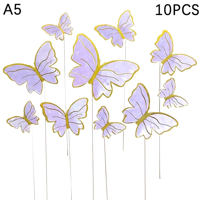 décoration gâteau papillon doré clips festif anniversaire transparent rose blanc