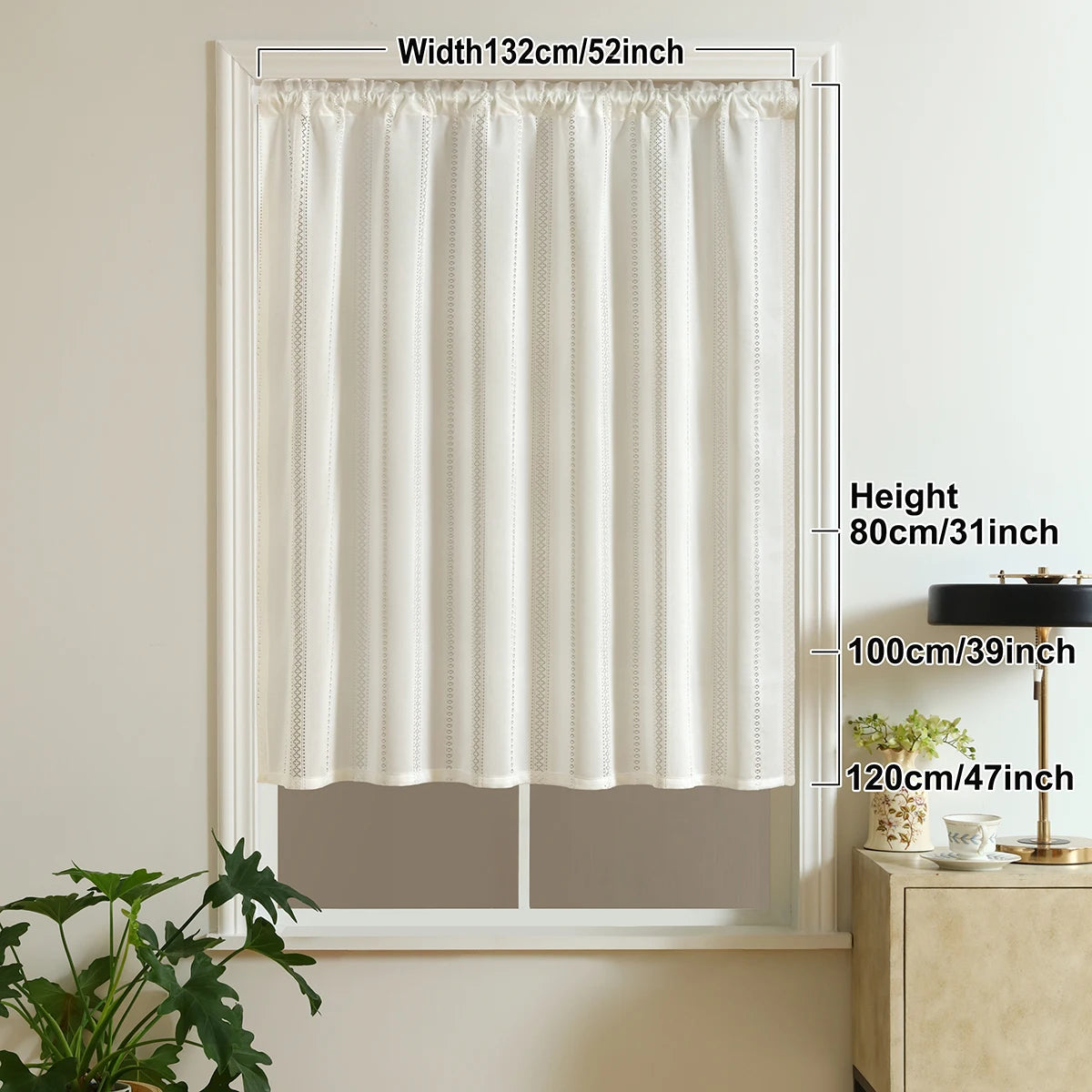 rideau blanc moderne translucide points noirs ruban fixation polyester maison officehôtelcafétaille132x80cm