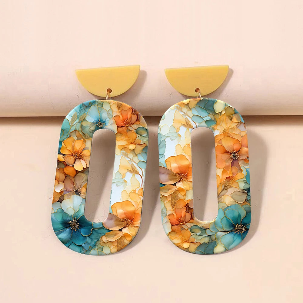 boucles d'oreilles modernes motifs géométriques floraux multicolores anneaux puce emballage fashion jewelry