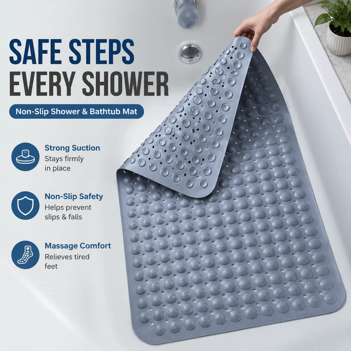tapis bain antidérapant gris texturé moderne ventouses produits bain dimensions 36x70cm