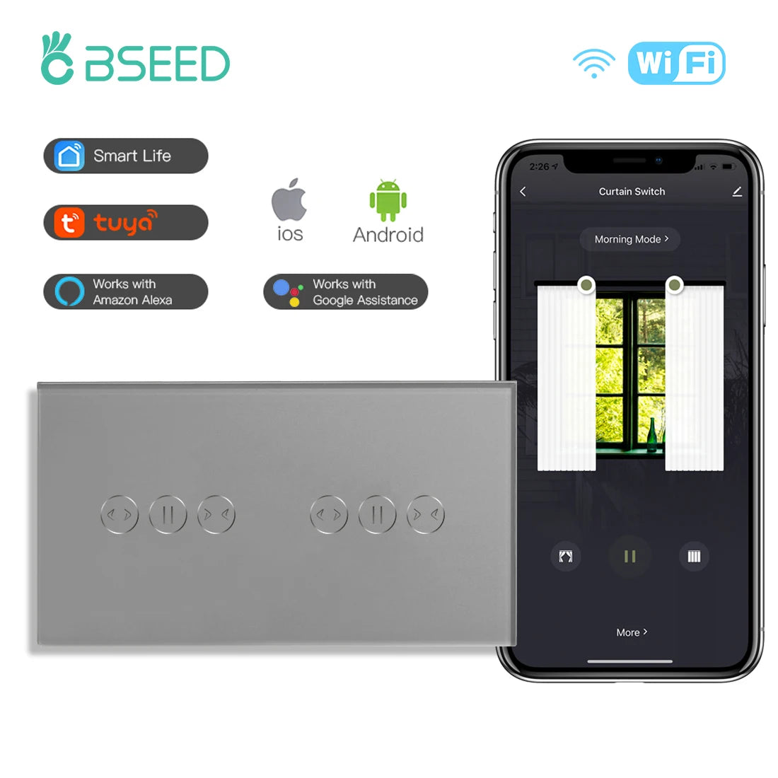 interrupteur wifi rideaux connecté app smart life tuya alexa google moderne minimaliste bluetooth