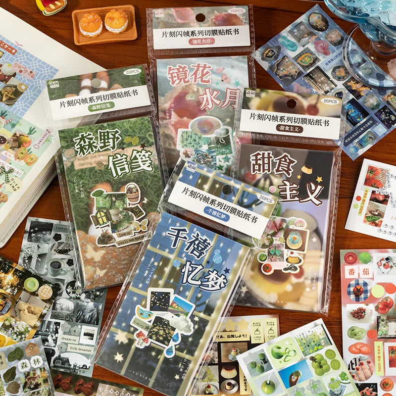 autocollants scrapbooking décoration fruits plats paysages transparents adhésifs variés couleurs vintage journal