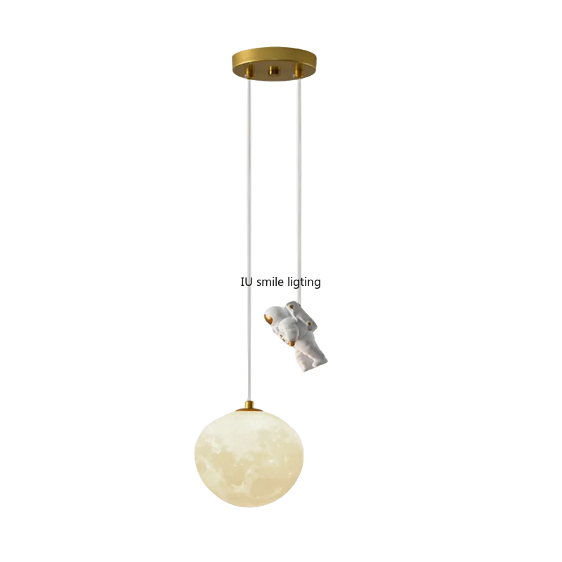 lampe suspendue moderne blanche astronaute lune figurine globe semi transparent chambre enfant led