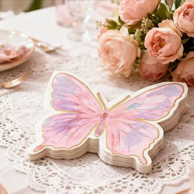 serviettes jetables papier forme papillon mariage anniversaire fête rose violet blanc doré