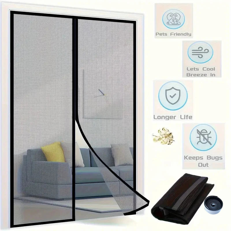 rideau porte magnétique anti moustiques noir maille fine moderne velcro 100x210cm 110x210cm 120x210cm 80x210cm