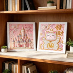 tableau décoratif château blanches rose doré art féerique décoration enfant adulte