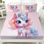 drap housse licorne mignonne imprimé rose bleu pastel coton polyester géométrique lit chambre