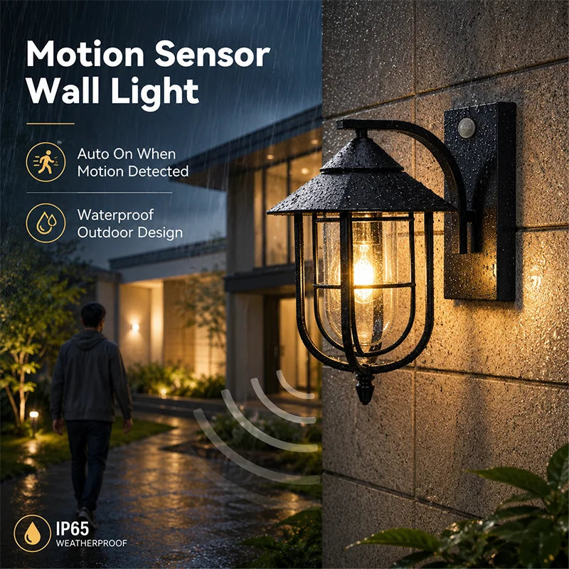 lampe murale détecteur mouvement transparente grille métallique classique extérieure étanche