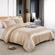 Housse de couette rayée en satin - Ensemble literie luxueux pour chambre à coucher