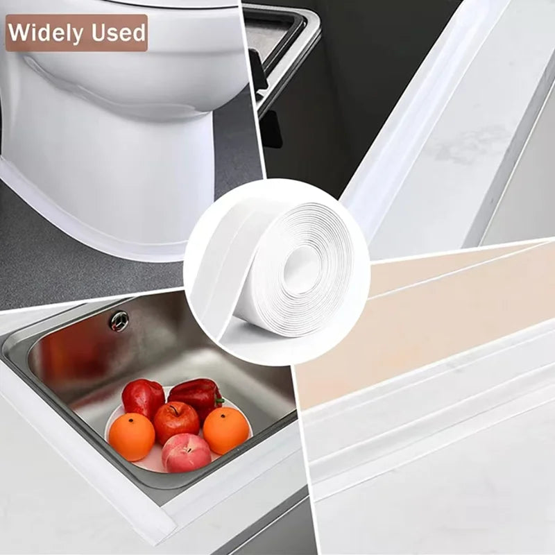 joint d'étanchéité adhésif pvc blanc bord lavabo cuisine salle bain