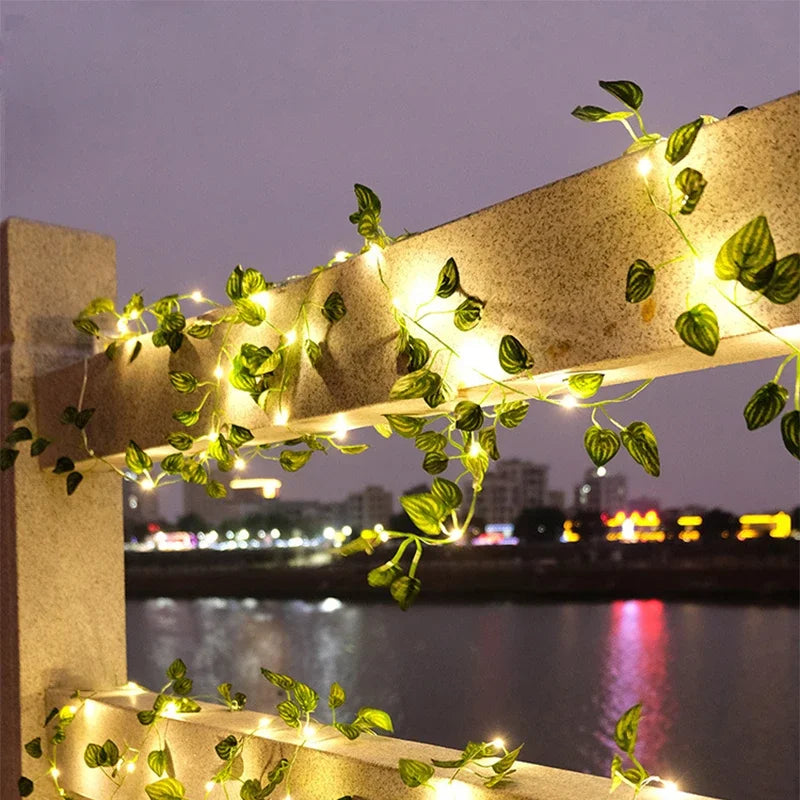 guirlande lumineuse solaire feuilles vertes motif veiné transparent extérieur décoration jardin