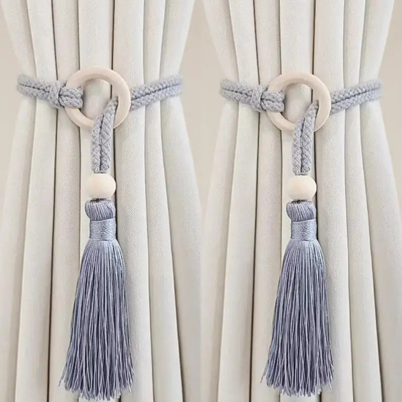 anneau bois cordelette pompon franges deco moderne rustique tissu coton beige clair