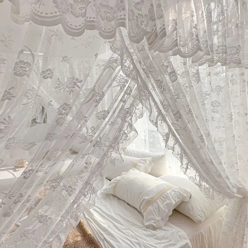 rideau lit blanc dentelle florale transparent classique maison adultes polyester coton unisexe