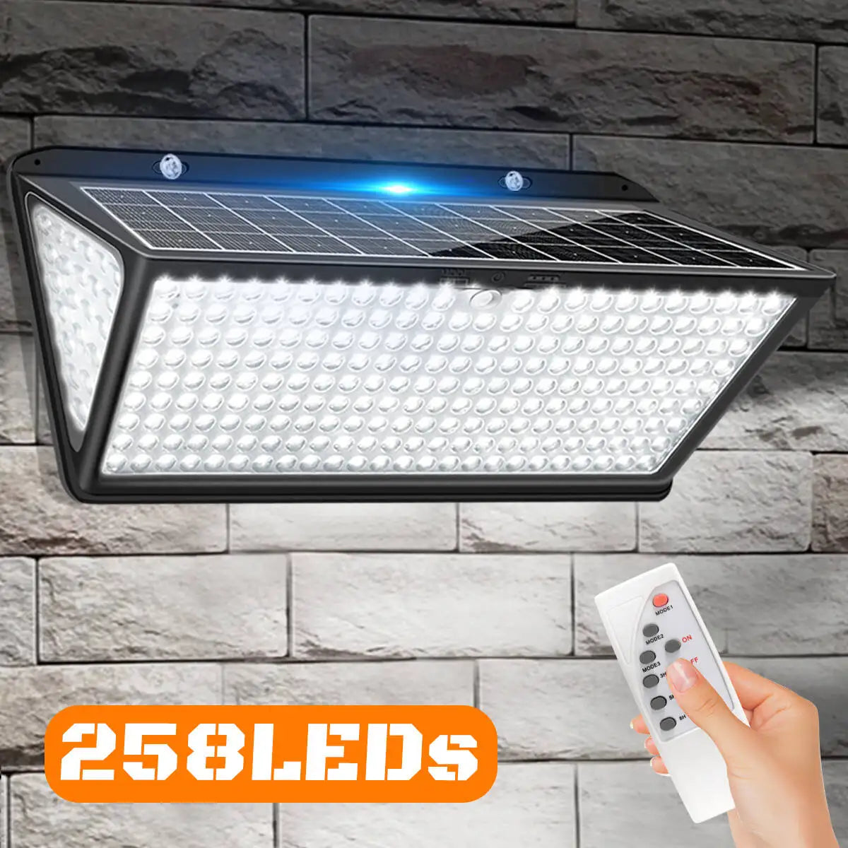 lampe solaire led murale noire ip65 258 leds modes waterproof moderne