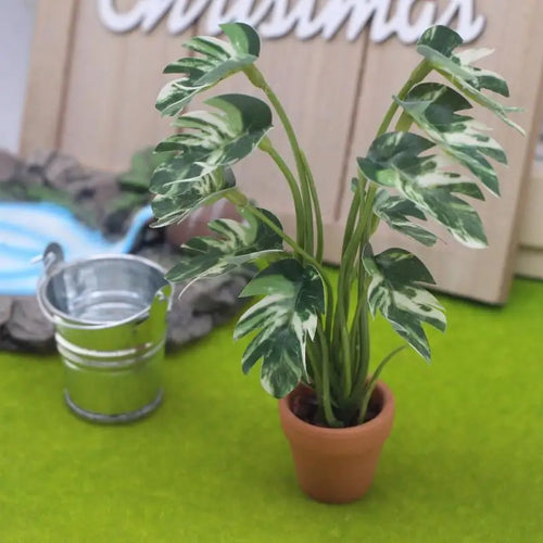 plante artificielle feuilles vertes marbrées pot terre cuite deco moderne intérieur 10cm 15cm