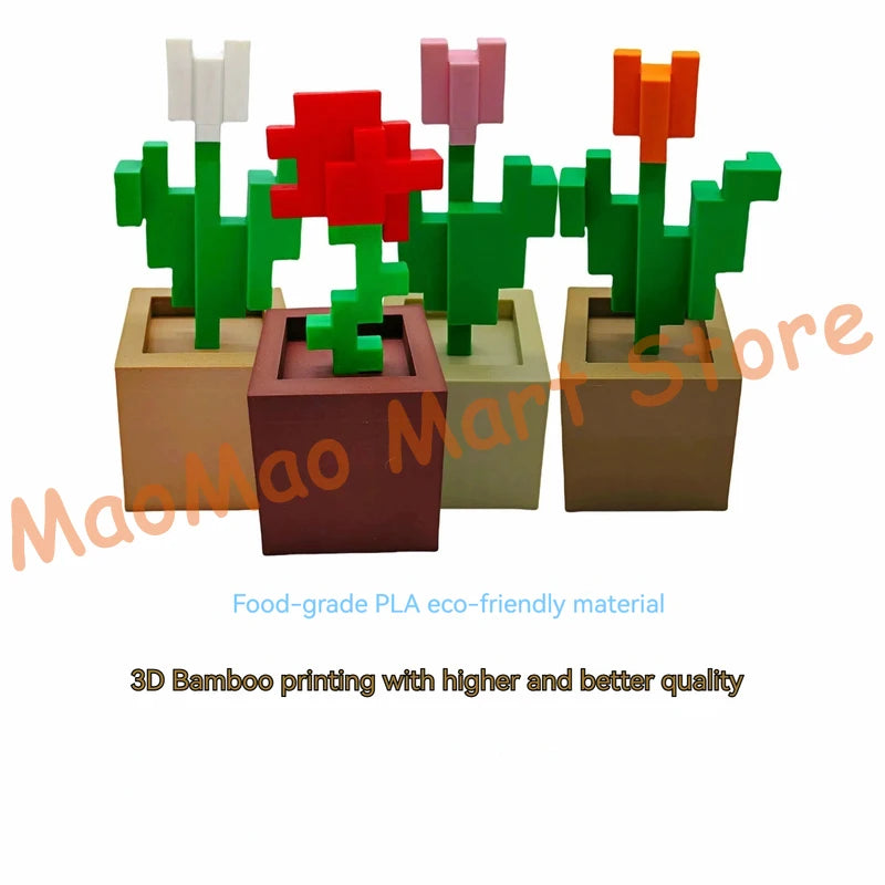 décoration murale pixel art pot fleur vert rouge rose beige
