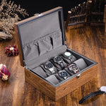 boîte montres 10 slots bois marron velours gris verre transparent classique clips verrouillage