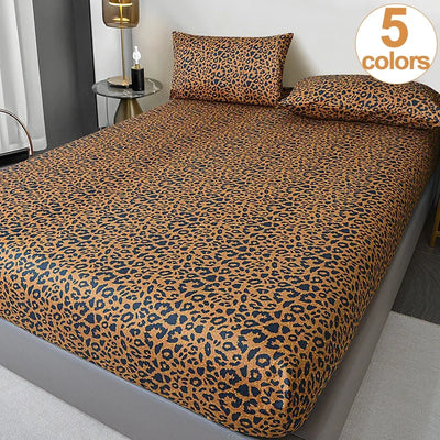 Drap-housse imprimé léopard en microfibre sur lit 140x190 cm