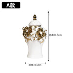 vase decoratif fleurs relief hermetique couvercle blanc or table maison