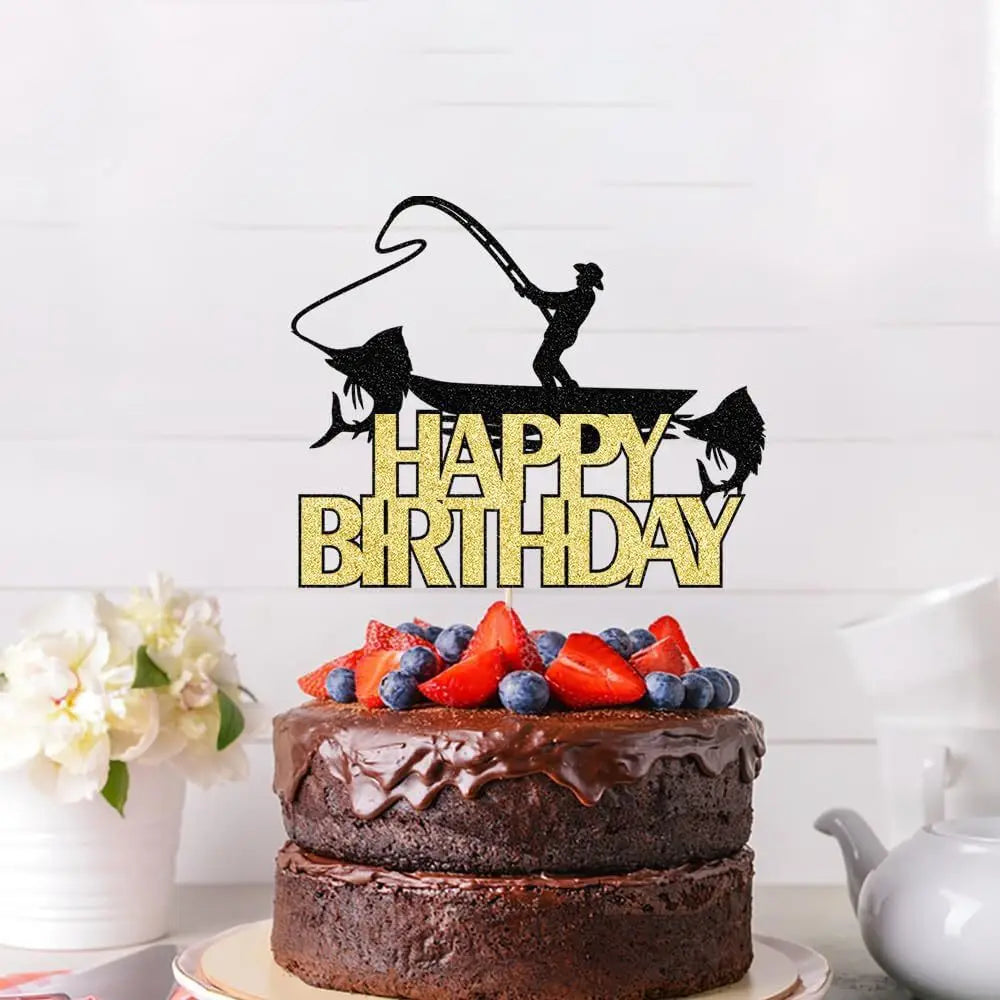 décoration gâteau pêche poissons bateau happy birthday anniversaire enfant festif carton motifs marins festive