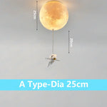 suspension lumineuse moderne astronautes lune blanc doré acrylique métal toucher interrupteur led 18cm 20cm