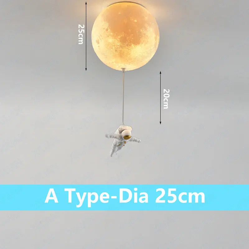 suspension lumineuse moderne astronautes lune blanc doré acrylique métal toucher interrupteur led 18cm 20cm