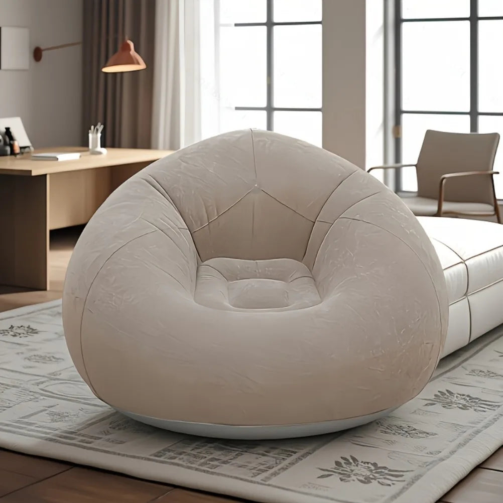 fauteuil gonflable moderne velours uni beige clair extérieur pliable chaise longue portable piscine jardin