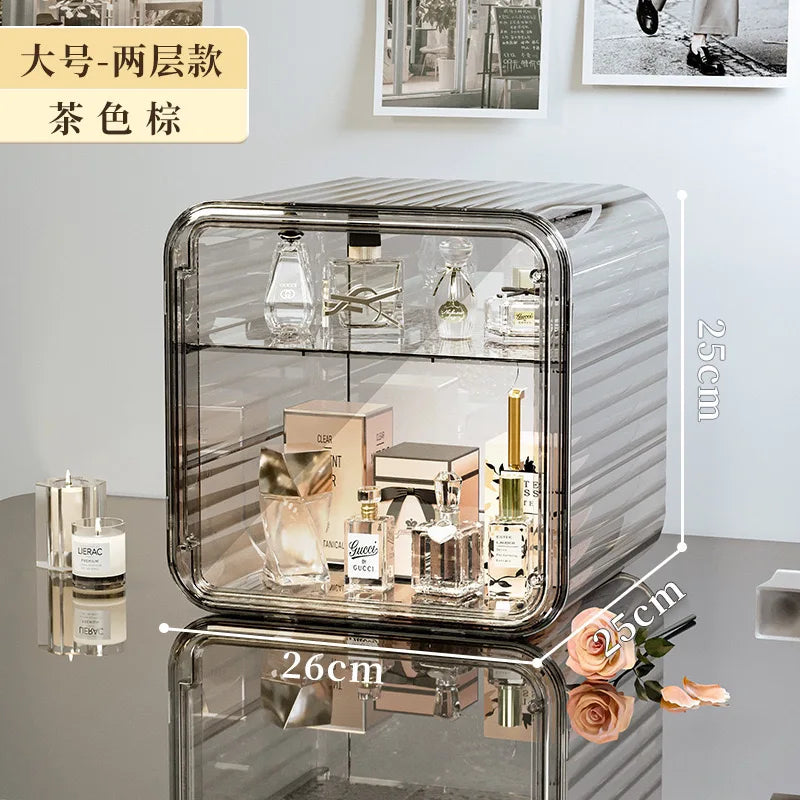 boîte rangement transparente moderne rayures horizontales cosmétiques maquillage parfums imperméable multifonctionnelle