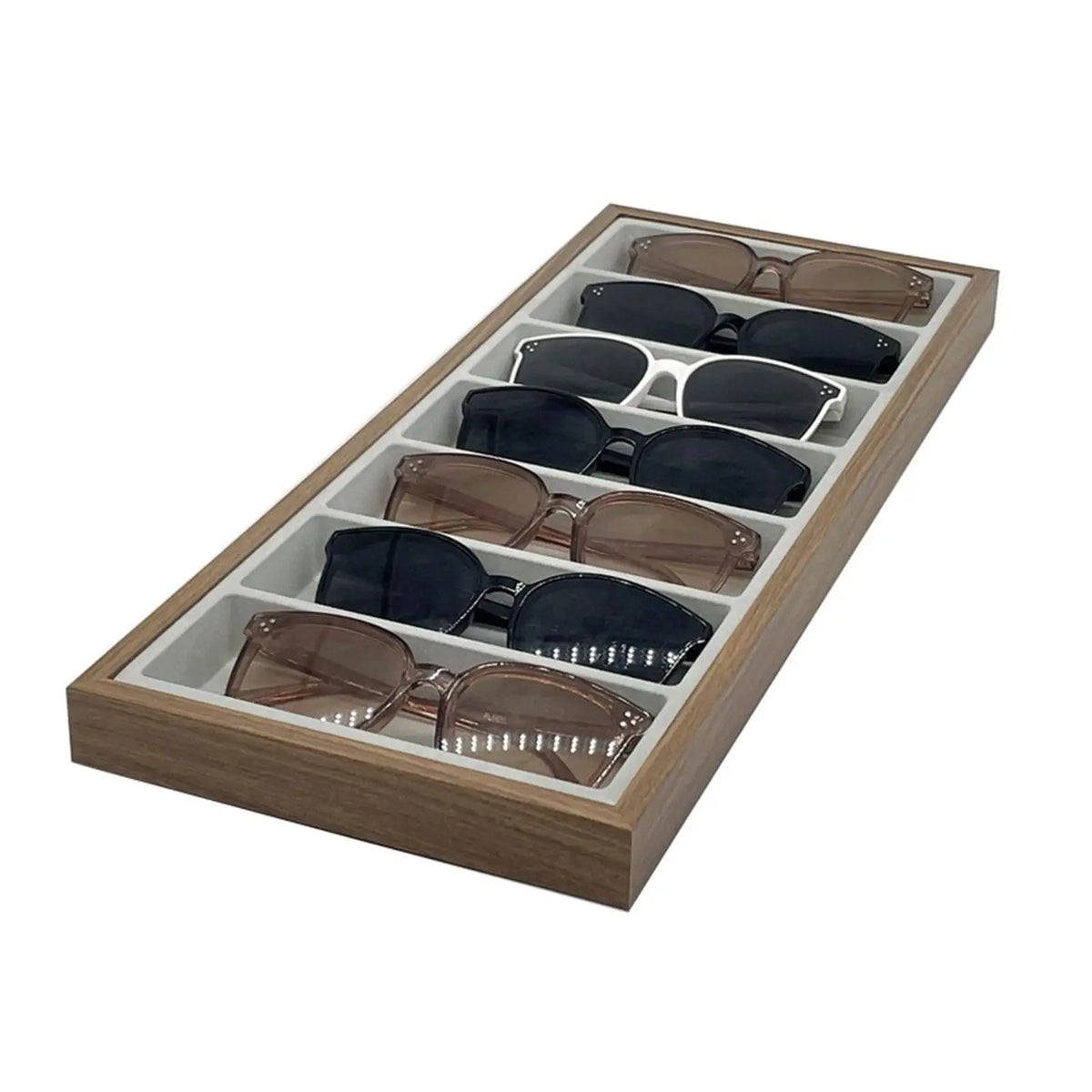 présentoir rangement lunettes bois blanc moderne compartiments organisateur étui.velours