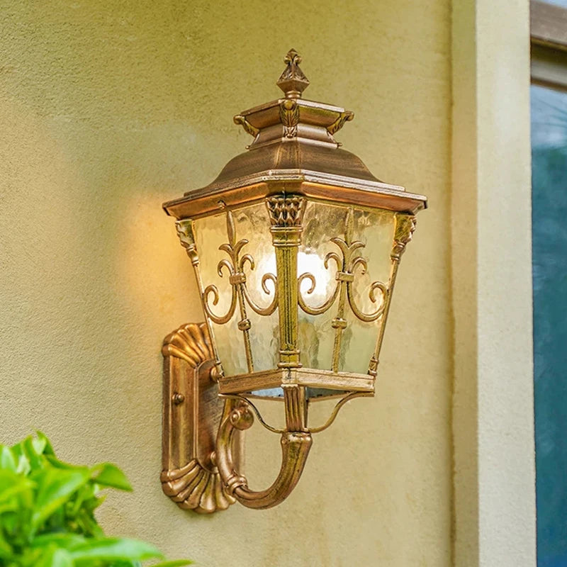 lampe murale extérieure or noir fleur lis classique vintage robuste aluminium