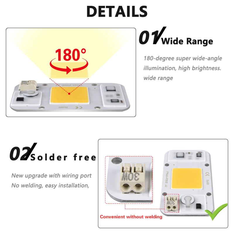 ampoule led cob 20w 30w 50w blanc jaune 3000k 6500k clips moderne technologique