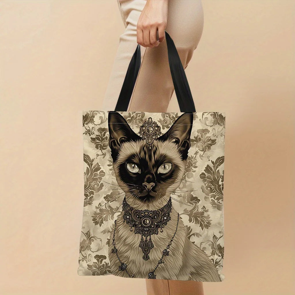 sac main multicolore motif égyptien hiéroglyphes chats moderne toile imprimée poignées robustes fourre tout
