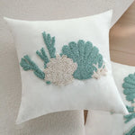 housse coussin carrée marin motif corail bleu 100% polyester blanc decoratif maison lit chaise