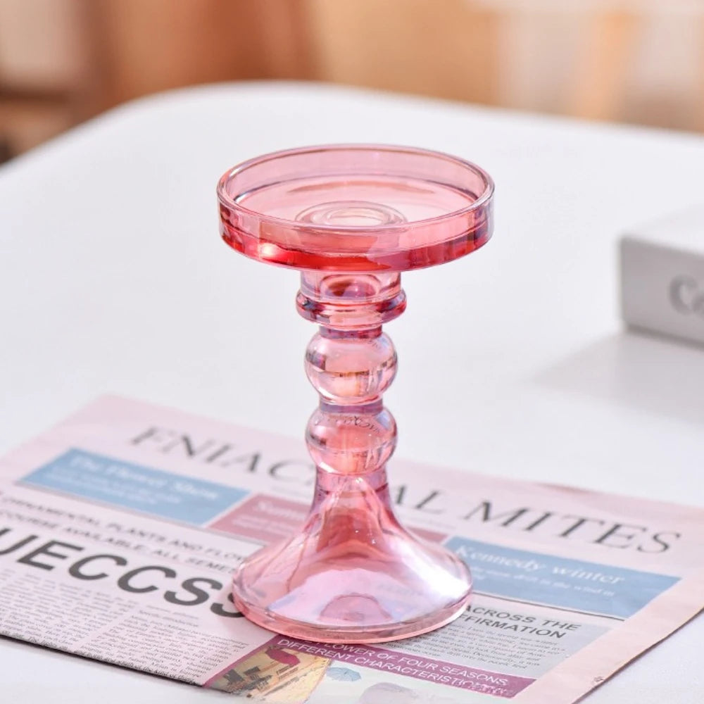 support bougie verre rose vert motif diamant décoration table mariage classique objet déco maison