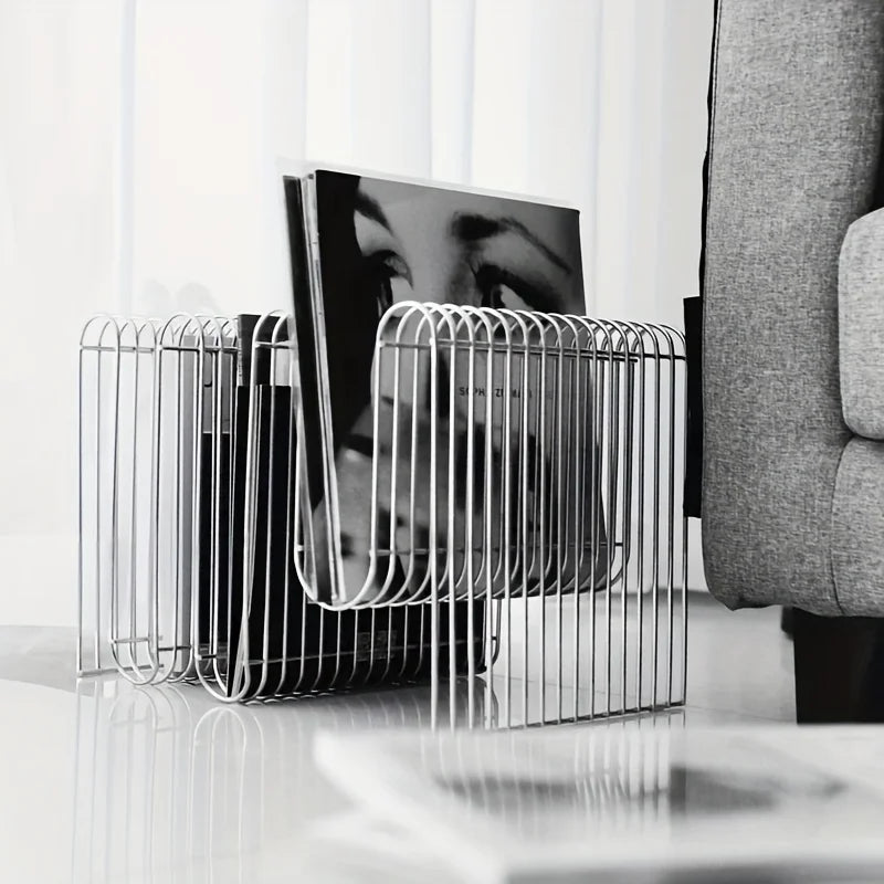 porte revues minimaliste moderne rangement magazines argenté doré simple meuble salon multifonction chambre