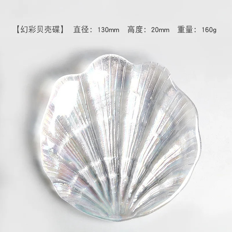 assiette coquillage transparent effet iridescent blanches moderne pince bijoux dorée diamètre 30cm
