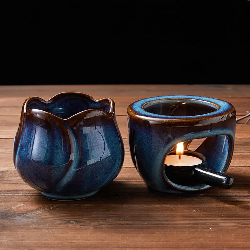diffuseur huiles essentielles céramique bleu brun motifs floraux moderne bougie huile essentielles