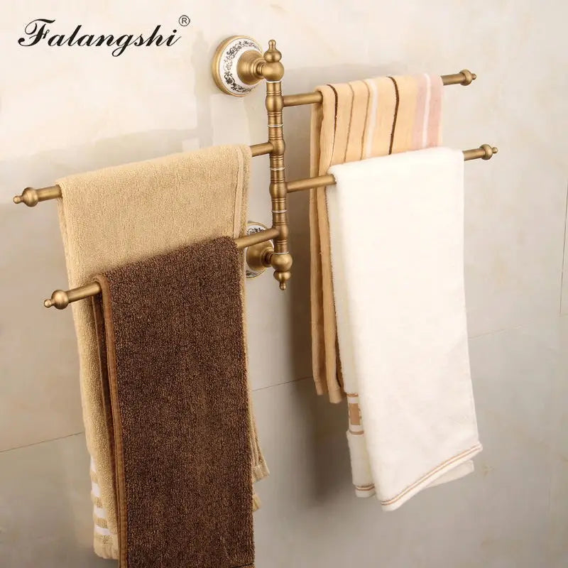 accessoires salle bain doré antique élégants détails floraux classiques porte serviettes double simple porte