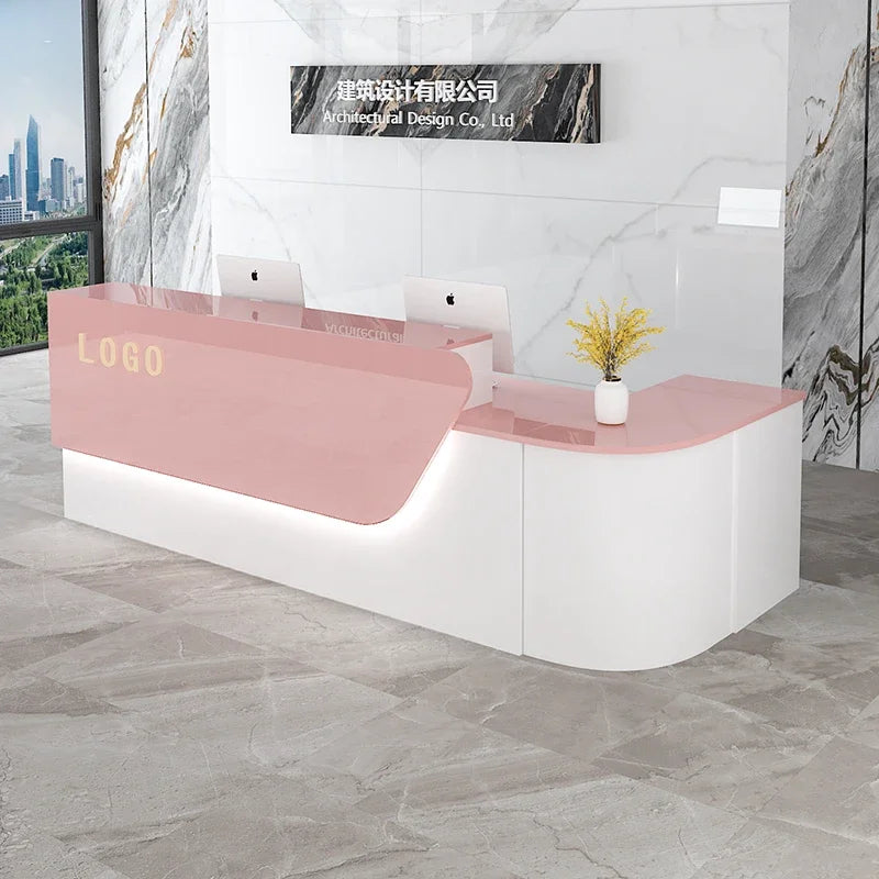 comptoir accueil moderne blanc tiroirs rangement mobilier commercial luxe minimaliste