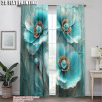 rideaux decoratifs deux panneaux polyester bleu turquoise motifs floraux modernes maison