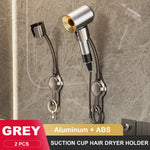 support mural sèche cheveux lisseur aluminium gris moderne épuré électroplaqué fixations salle bain