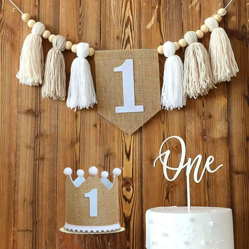 guirlande festivite couronne numerale deco chambre enfant motif pompon boho couleur neutre festive