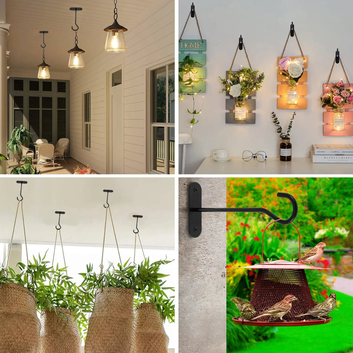 supports plantes suspendus crochets muraux noirs métal lisse aspect mat décoratif rustique industriel fixation