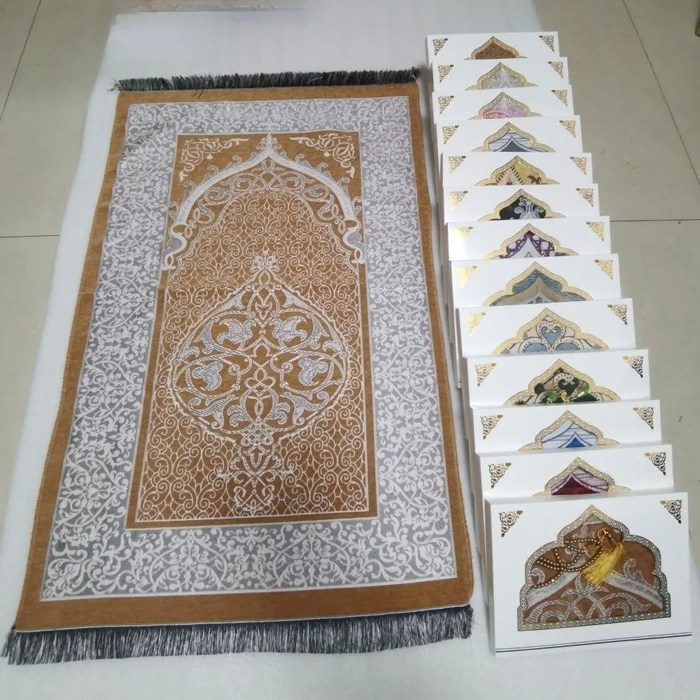 tapis prière islamique géométrique rouge beige violet bleu ornements floraux moderne élégant sans pvc