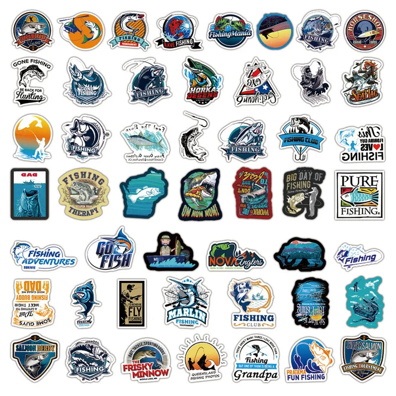 autocollants graphiques pêche poissons paysages slogans imperméables multicolores enfants bricolage skateboards laptops