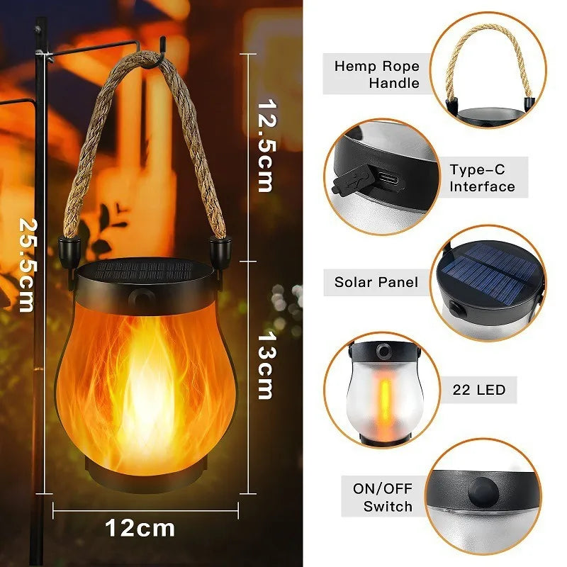 lanterne lumineuse effet flamme led rechargeable solaire moderne camping extérieur