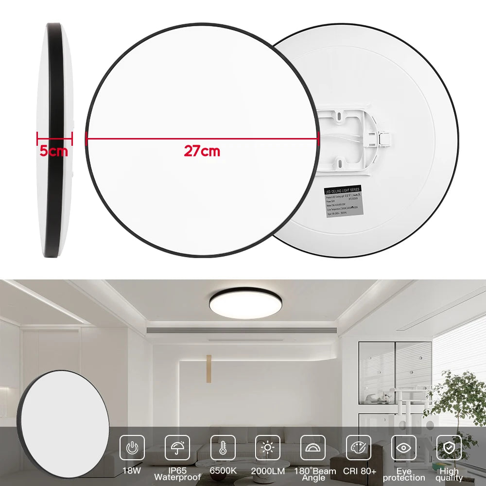 lampe led plafonnier blanc moderne 27cm diamètre 5cm épaisseur 18w 30w