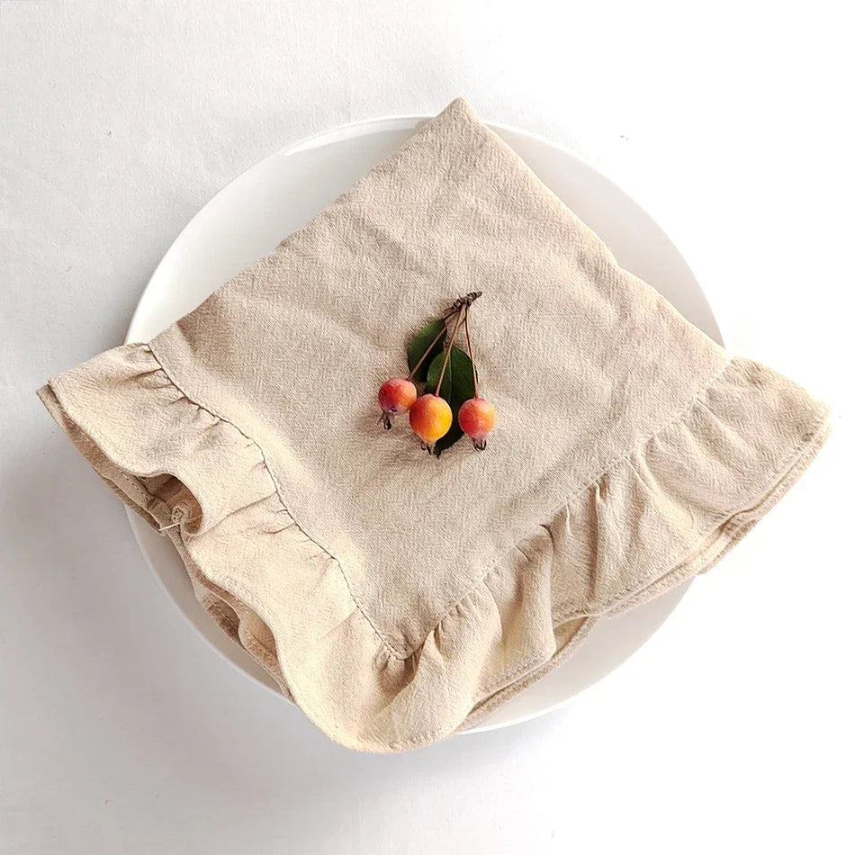 serviettes coton blanc orange bleu vert rose gris marron ruches classiques main pièces